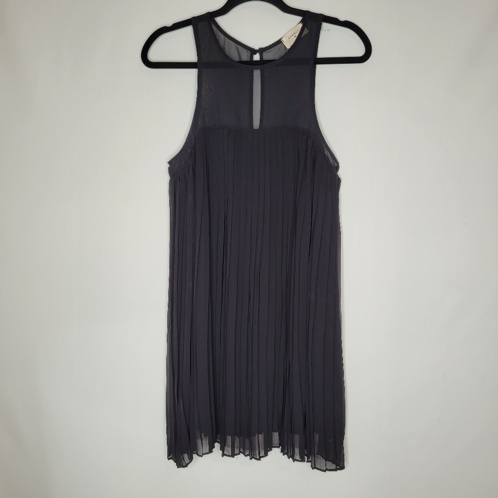 Everly Black Pleated Mesh Upper Sleeves Dress - Picture 6 of 13
